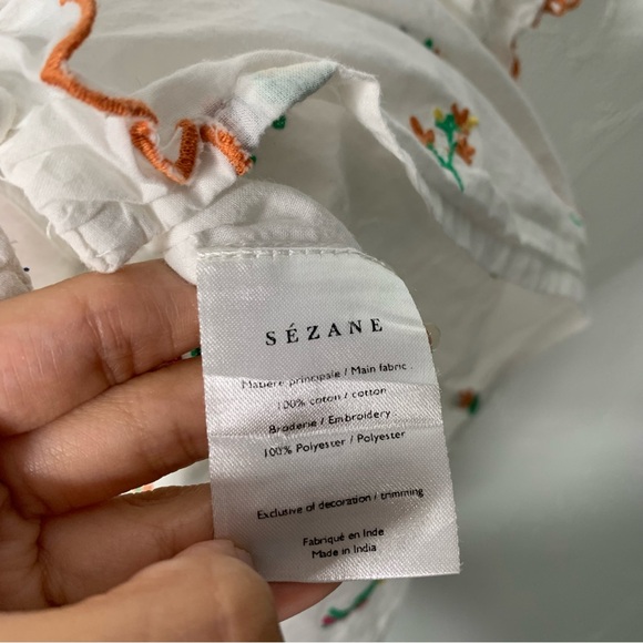 Sézane 38 US 6 Andrea Floral Embroidered Ruffle Blouse White Sheer - Picture 4 of 12